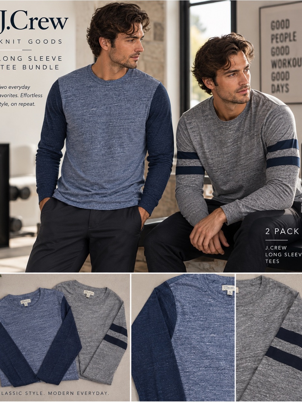 J.Crew Knit Goods Long Sleeve Tees Lot of 2 Size M Slim